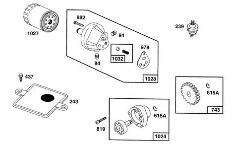 Oil Pump And Oil Filter Diagram and Parts List for 402417-0640-XX  Briggs and Stratton Engine
